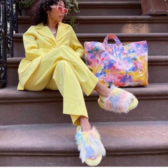 New UGG Fluff Yeah Disco Slide Platform Tie Dye Margarita Slipper - Picture 3 of 17